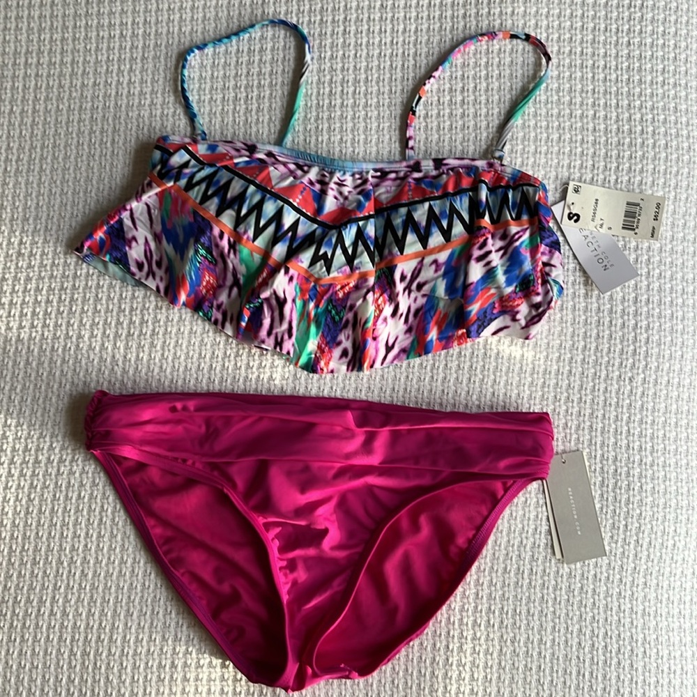 Kenneth Cole bandeau removable straps bikini swimsuit & scoop bottom set small